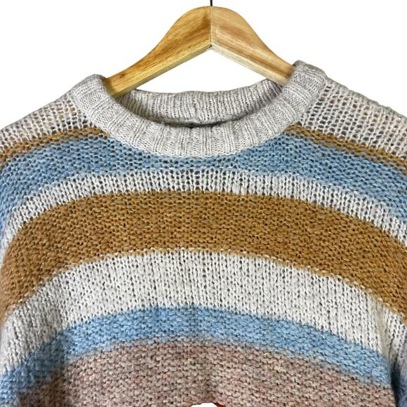 American Eagle Striped Sweater Womens S Multicolor Knit Pullover Cozy Retro Fall - Picture 3 of 6